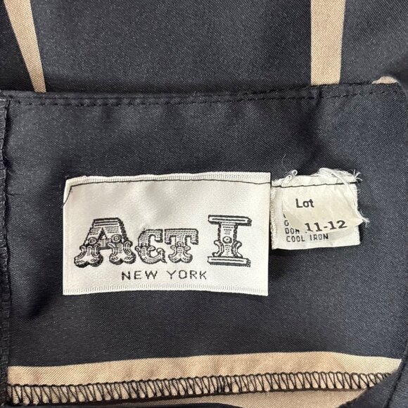 Vintage 80s Striped Dress Womens Medium Architectural Black Tan Thick Stripes - Picture 7 of 10